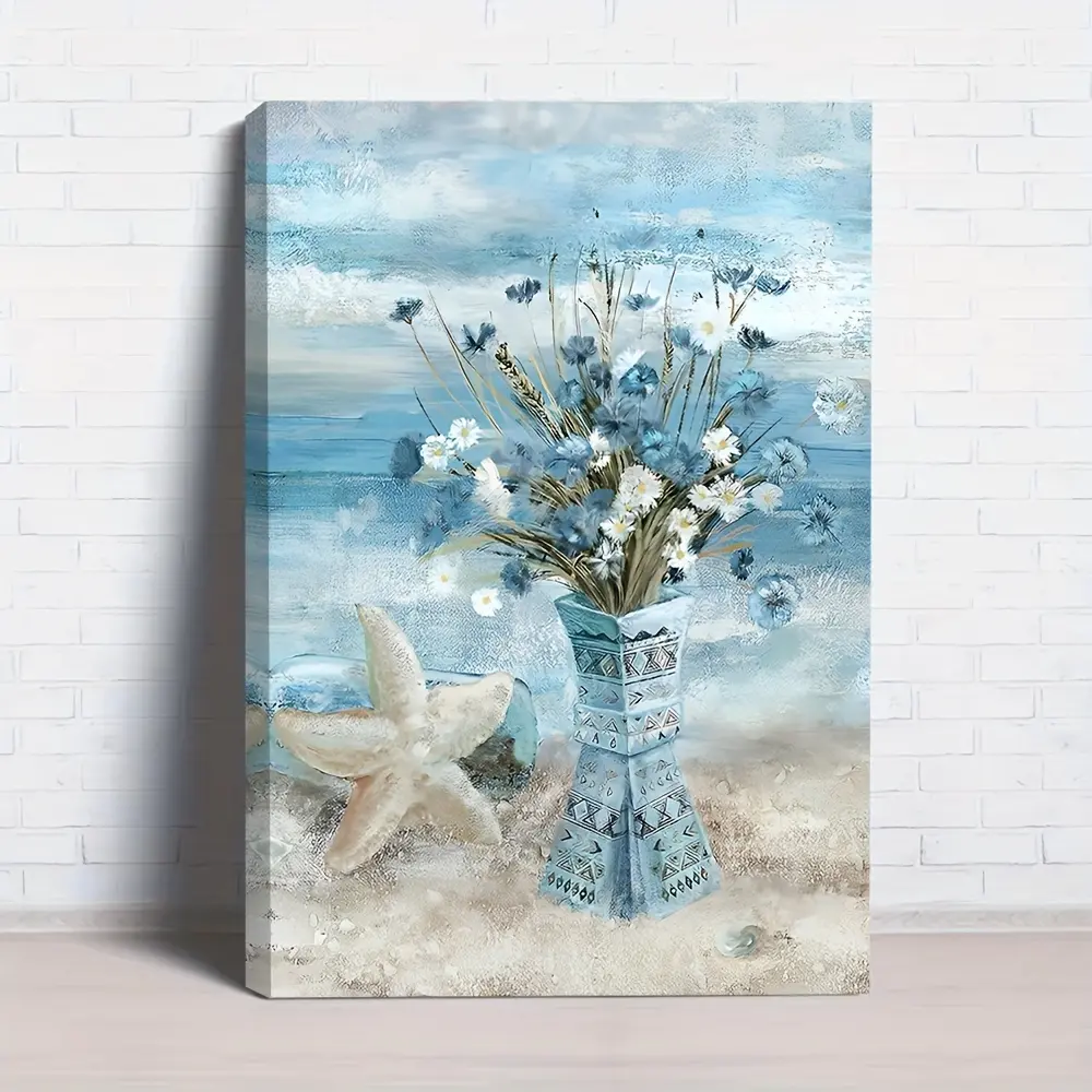 Wooden Framed Canvas Painting - Seaside Daisies, Motivational Quotes Design - Ready-to-Hang Wall Art for Home Decor, Living Room, Bedroom - Ideal Room Decor Gifts, Flowers