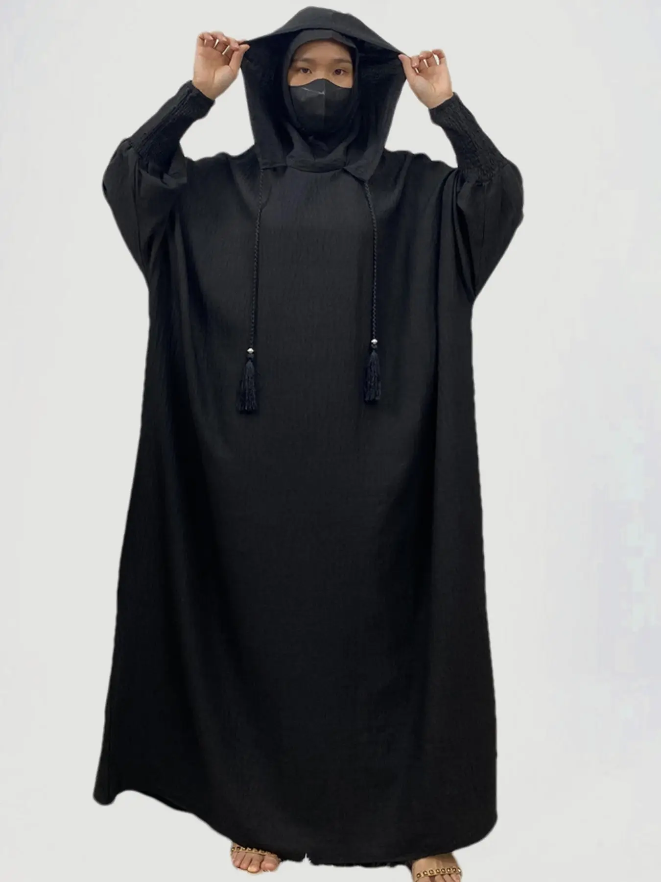 Women's Solid Hooded Dress, Casual Modest Long Sleeve Dress for Fall & Winter, Women's Islamic Clothing for Muslim Daily Wear, Muslim Women Gowns, Dre