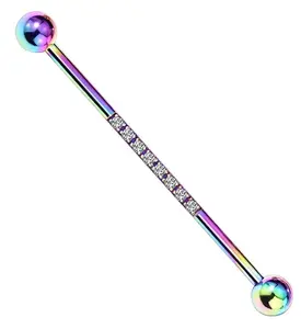 Center Line Rainbow PVD CZ Industrial Barbell