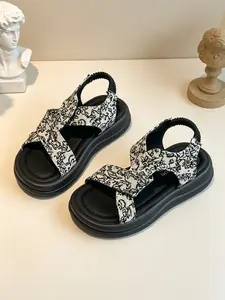 Kids Patterned Platform Sandals 2026 | Soft Sole Slip On Casual Summer Shoes | Non-Slip Cross Strap Sandals for Toddler Girls