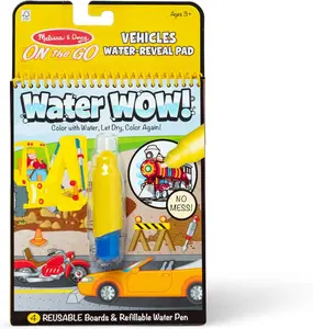 On The Go Water Wow! Mess Free Coloring Book, Reusable Water-Reveal Activity Pad, Vehicles, Travel Toys, Party Favors, for Toddlers & Kids Ages 3+ - FSC Certified