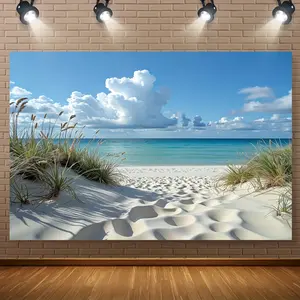 1pc Seaside Beach Tapestry Banner - 100% Polyester, Vibrant Sandy Shoreline Wall Art for Indoor Celebrations, Family Parties, and Garden Events, Horizontal Design, No Electricity Needed, Party Decoration | Natural Scenery Decor | Highquality Print, Beach