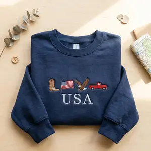 USA Embroidered Sweatshirt: Cowboy Boots, Flag, Eagle, Truck Crewneck
