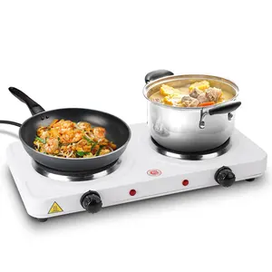 Portable Hot Plate, 2000W Double Electric Burner Portable Dual Counter Stove Countertop Hot Plate Kitchen Cooker Stove with 5 Gear Temperature Control for Camping Outdoor Indoor, White