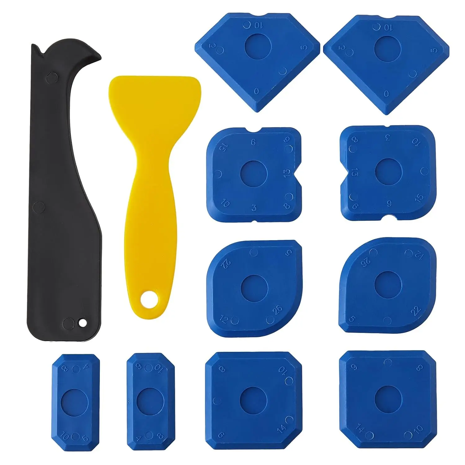 Caulk Tool Kit - 12- Plastic  Caulking Tools for Tile Sealing & Grouting  Finishing Tools for Tile and Grout Smoothing(Blue)