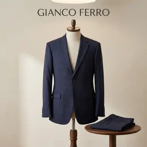 Gianco Ferro Men's 2pc Plaid Check Slim Fit Suits Premium Polyester/Viscose/Spandex Blend for Weddings Business Groom Prom Events Full American Sizes Regular Short Long Formal Wear Menswear