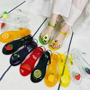 Women Fruit Jelly Sandals PVC Flat Flip-flop Sandal Ladies 2022 Summer Outdoor Fashion Non-slip Buckle Strap Beach Shoes Slides reef  platform  sandals