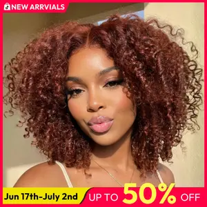 UNice 250% Density Reddish Brown Fluffy Layer Kinky Curly with Burmese Curly Ends Wig No Slip Glueless Pre-cut 7x5 HD Lace Closure Human Hair Wigs with Layer Finger Coil Ends 16inch Beginners Friendly Natural Looking summer wig Dealforyoudays