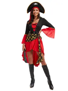 Women's Halloween Pirate Cosplay Fitted Costume Dress, Caribbean Pirates Makeup Ball Party, Stage Performance Role Play Clothing