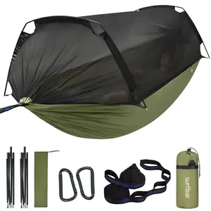 Sunyear Camping Hammock Tent - Portable Hammocks with Mosquito Net (Single/Double, 500lbs Capacity) - Spacious & Anti-Rollover Design with 2 Tree Straps for Hiking, Backpacking, Indoor/Outdoor Use