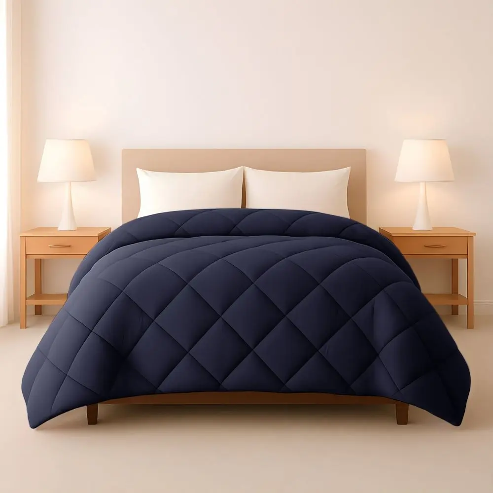 Lux Decor Comforter Microfiber Breathable Lightweight Diamond Stitch All Season Solid Comforter - Navy