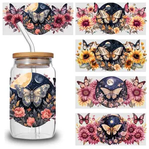 5 Sheets Butterfly Floral   Stickers   Stickers Room Decor funny stickers Plastic Hopeful Quotes Waterproof Rub on Transfers UV DTF Wrap transfer sticker Cup Mug