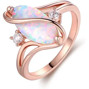 Rose Gold & White Gold Plated Created Ruby, White Fire Opal & Cubic Zirconia Accents Ring