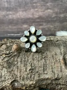 Handmade Sterling Silver Wedding Collection: Mother of Pearl Adjustable Ring "Signed Nizhoni"