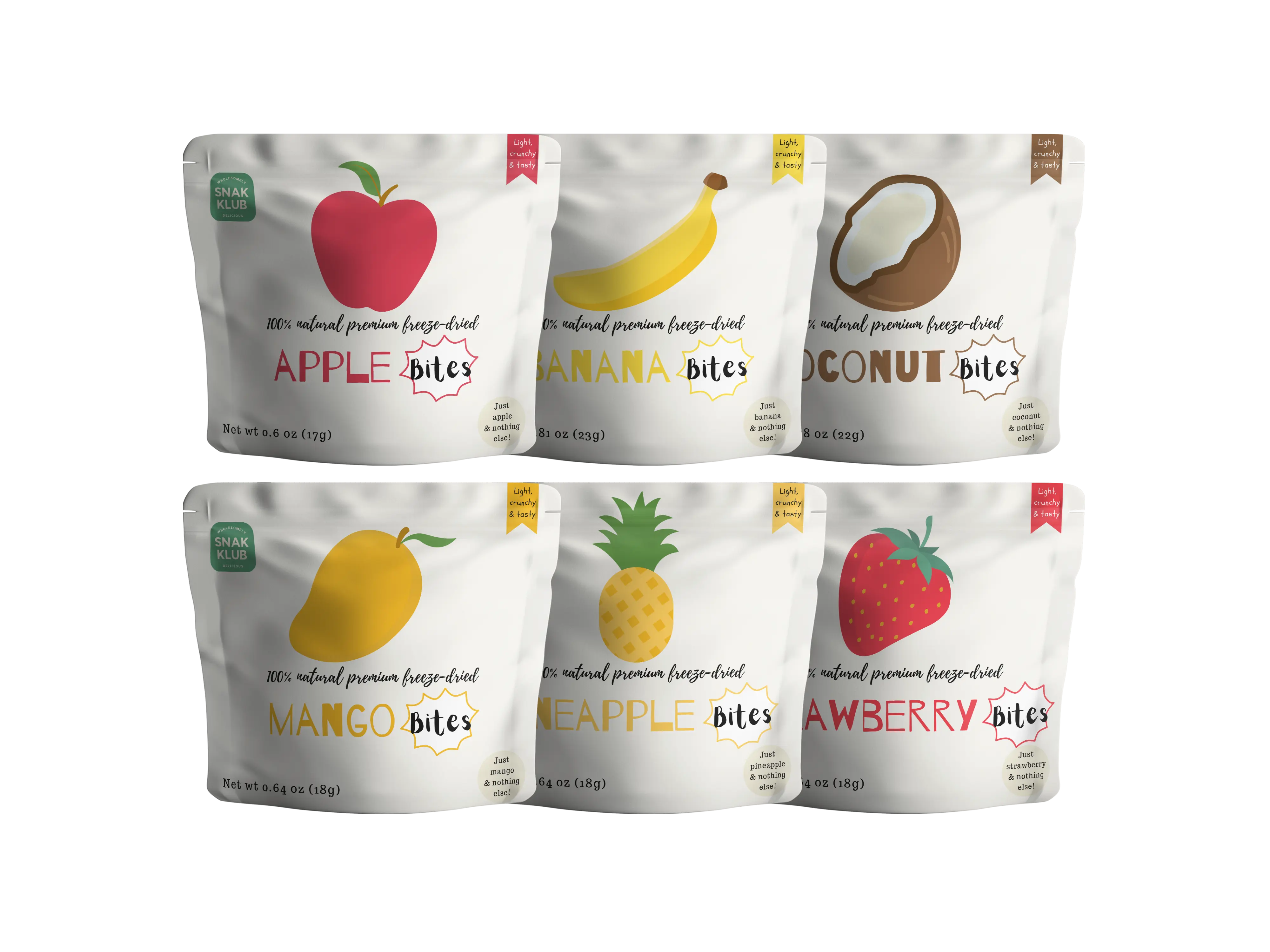 Snakklub Variety Pack – Freeze-Dried Apple, Banana, Coconut, Mango, Pineapple, and Strawberry, 100% Fruit Without Added Sugar/Additives/Preservatives Fruit Snack