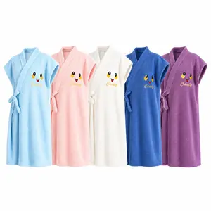 Women's Lotus Linen Waffle Spa Robe - Embroidery Style, Soft Cotton Fabric, Knee-Length, Absorbent Tie-Waist, Lightweight Summer Loungewear, Bridesmaid Bath Towel Suit for Bathroom Use