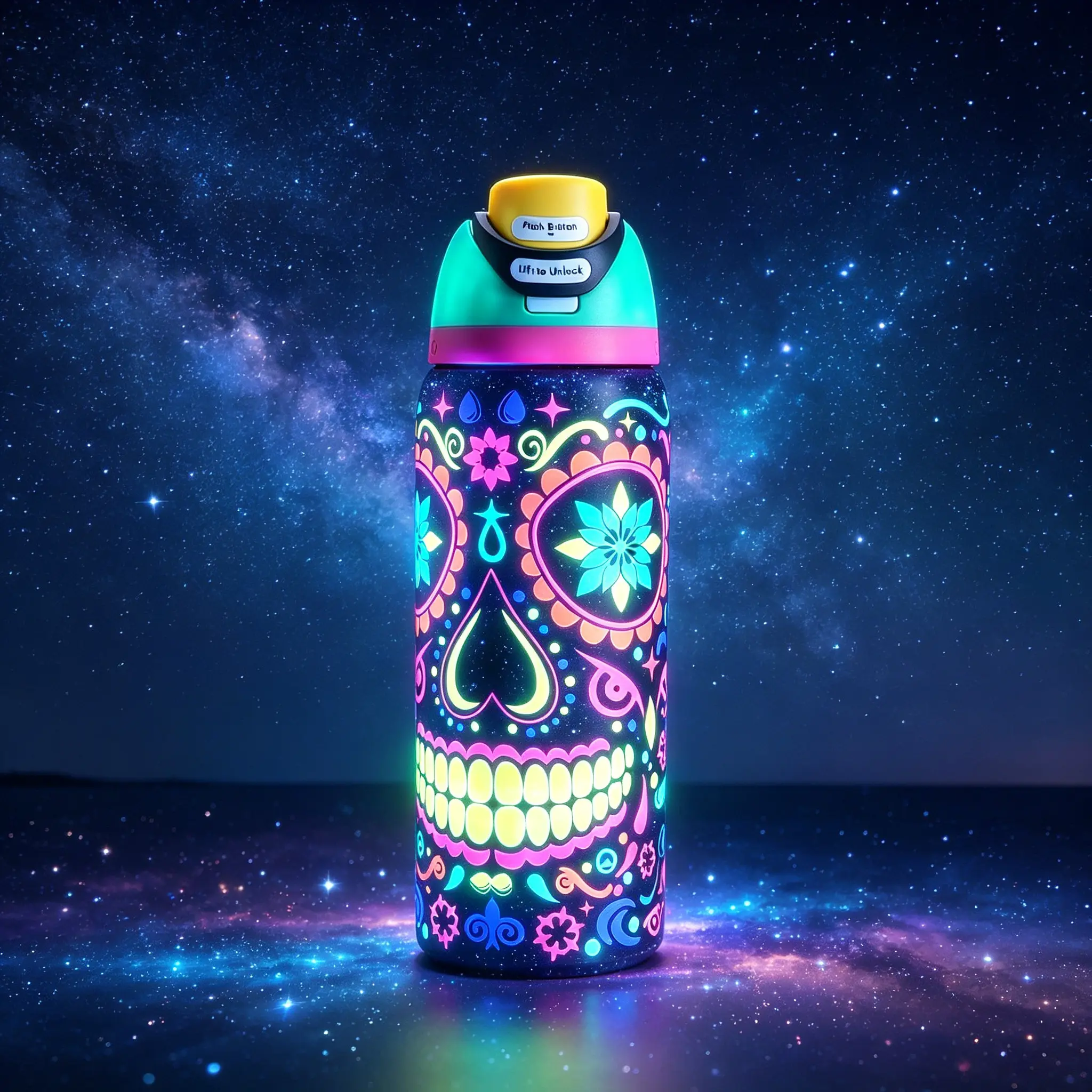 Owala 32 oz Insulated Stainless Steel Sugar Skull Print Vacuum Flask, Leakproof Anti-Scalding Heat Resistant Gym/Travel Travel Mug, Colorful Design Night Light Cup