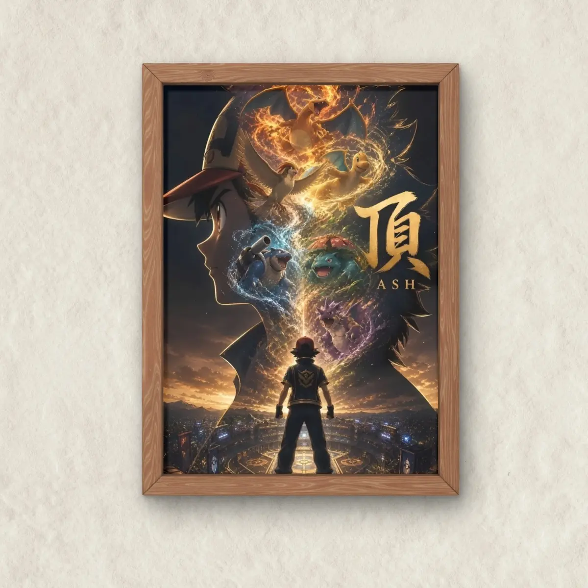Ash Poke Poster,  Charizard, Venusaur and Blastoise Wall Art Japanese Style Anime, Unframed Wall Art, Home Decor