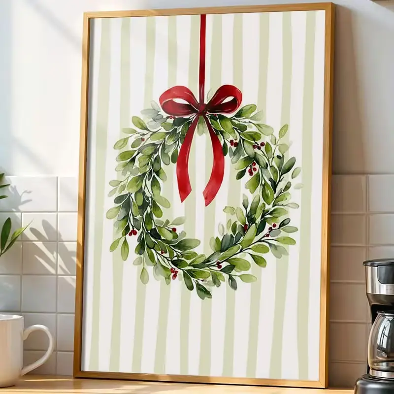 [Sale off up to 50%] [Free ship] [No Frame] hristmas Wreath Art Posters Watercolor Style Wall Decoration Unframed Printing Home Decoration Hanging Pictures Room Decoration Murals Suitable