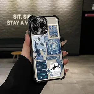 Shark Photo Jigsaw Puzzle Pattern Four-corner drop-proof TPU phone case for iPhone 16 15 14 Pro Max 13 12 11 XR XS Plus shockproof full camera protection durable slim silicone case mobile phone case