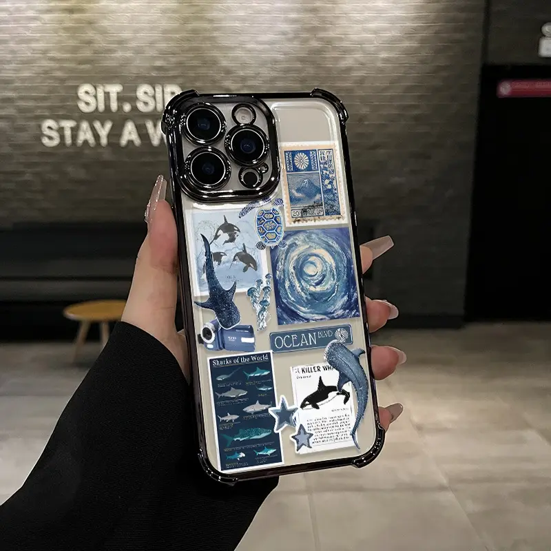 Shark Photo Jigsaw Puzzle Pattern Four-corner drop-proof TPU phone case for iPhone 16 15 14 Pro Max 13 12 11 XR XS Plus shockproof full camera protection durable slim silicone case mobile phone case