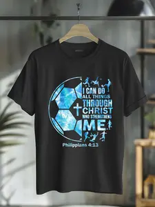 100% Cotton Boys Soccer Christian Shirt I Can Do All Things Religious T-Shirt
