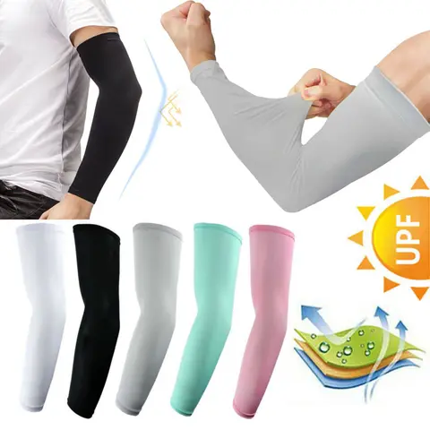 Unisex Adult Breathable Compression Arm Sleeves (5 Pairs/10 Pcs) - Lightweight Spandex Blend, 49cm/14.7", Cooling UV Blocking, Tight Fit, Quick-Dry Active Upper Arm Support for Cycling/Golf