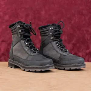 Sorel Women Lennox Lace Cozy STKD Waterproof Black Leather Ankle Boots Sz 6