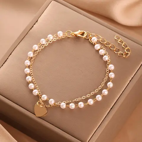 Mother's Day Gift New Style Heart Pearl Beaded Bracelet, Fashionable Bracelet, Vintage Fashion Jewelry for Women, Elegant Birthday Gift Idea, Versatile Accessory for All Occasions, Jewelry Gifts