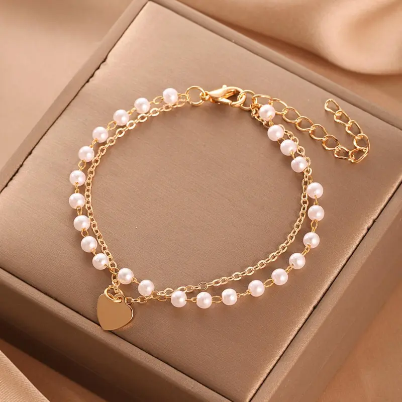 Mother's Day Gift New Style Heart Pearl Beaded Bracelet, Fashionable Bracelet, Vintage Fashion Jewelry for Women, Elegant Birthday Gift Idea, Versatile Accessory for All Occasions, Jewelry Gifts