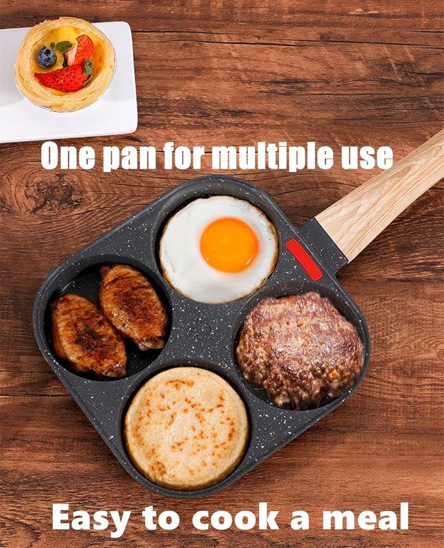 Nonstick 4-Cup Egg Pan, Granite Egg Frying Pan, Versatile Breakfast Skillet for Eggs, Pancakes, Plett, Crepes, Compatible with Gas Stove and Induction Cooktop