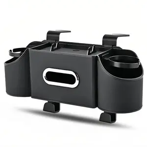 Car Rear Backseat Extra Multifunctional Drink Cup Holder Organizers with Tissue Storage Box Organizer & Hooks for Car Seat Back - Black