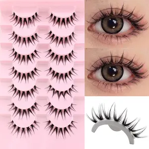 7 Pairs Transparent Stem Anime Cosplay False Eyelashes, Natural Cross Design, Comfortable Universal Fit, Cartoon Manga Lashes, Makeup