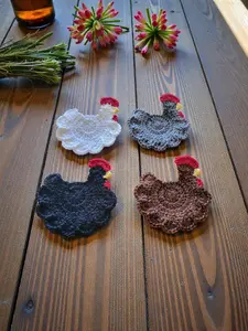 Crochet Chicken Coasters Set of 4 | Farmhouse Chicken Kitchen Decor | Handmade Crochet Coasters