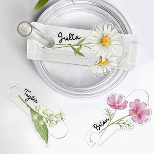 Floral Personalized Name Tag for Stanley Tumbler, Custom Tumbler Name Tag, 30oz 40oz Stanley Name Plate for Tumbler Lid, Stanley Accessories
