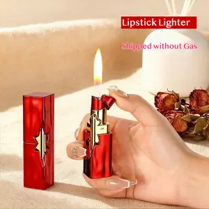 Red Elegant & Cute Lipstick Lighter (Without Gas) - Wind-Resistant Flame, and Refillable Butane System (Butane Gas Not Included)