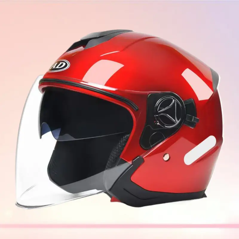 AD Teflon-PVC Half Helmet - Windproof Metallic Safety Gear for Men, 28*23cm Electric Motorcycle Helmet for Autumn-Winter Daily Riding