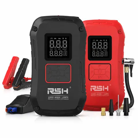 RSH Portable 12V Automotive Cordless Car Jump Starter with 4000A Lithium Ion Batteries, 150PSI Fast Tire Inflator, 12000mAh Power Bank, LED Light - Automotive Car Accessories Interior Escape Tool