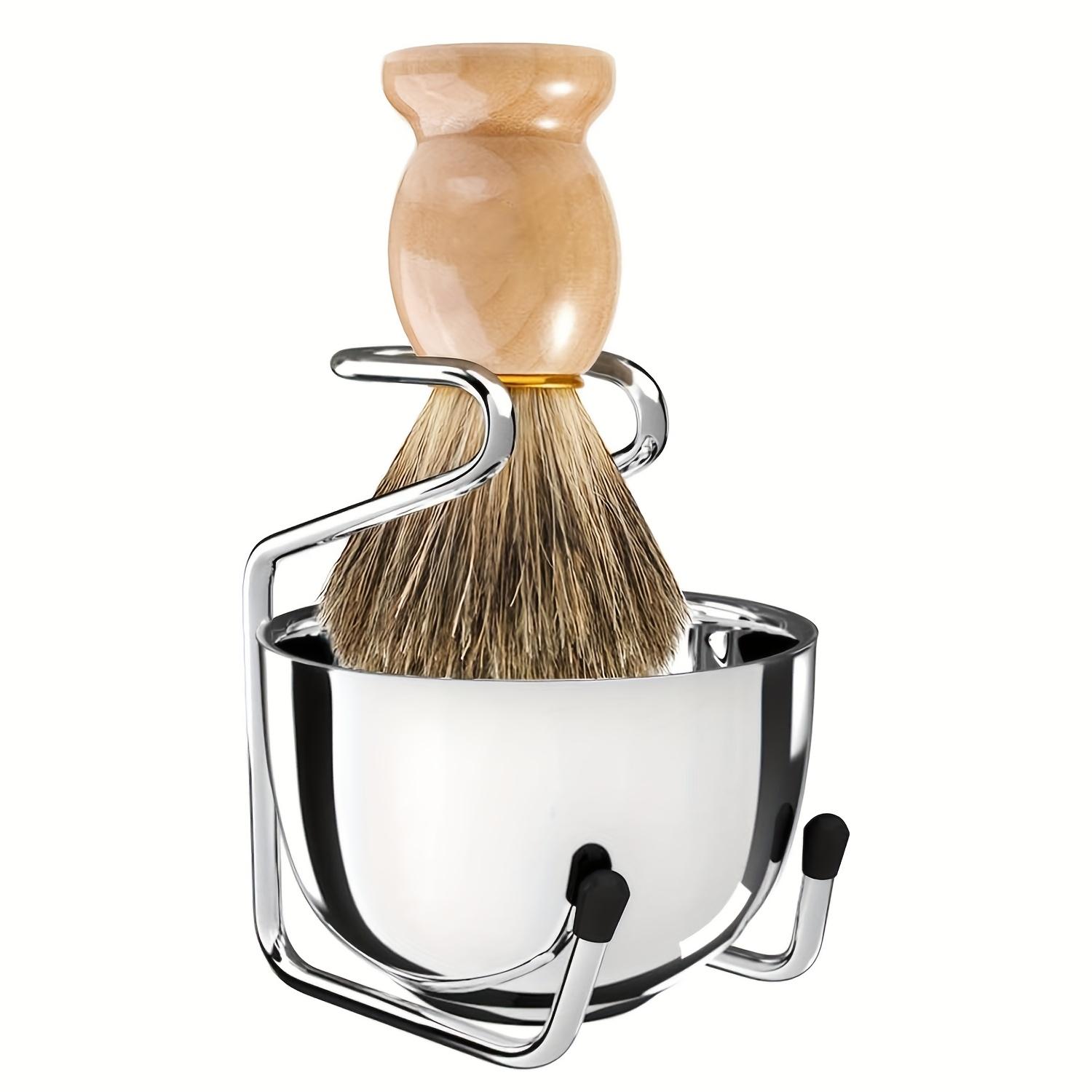 Men Shaving Brush Set, with Synthetic Badger Hair Wood Handle,Stainless Steel Stand and Bowl,Perfect for Men Traditional Wet Shave