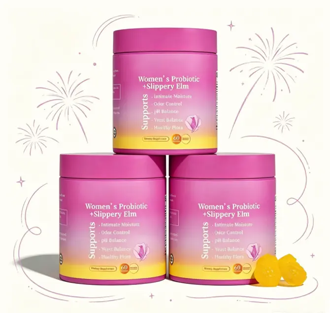 Her Juicy  Feminine Probiotics Gummies- All in One Solution with Slippery Elm and Prebiotics&Lactobacillus Probiotic Blend for Women’s pH Balance and Dryness - Hawaiian Pineapple Gummies 60 Count women supplements