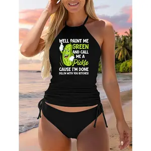 Paint Me Green And Call Me A Pickle Bitches Funny Two Piece Swimsuit