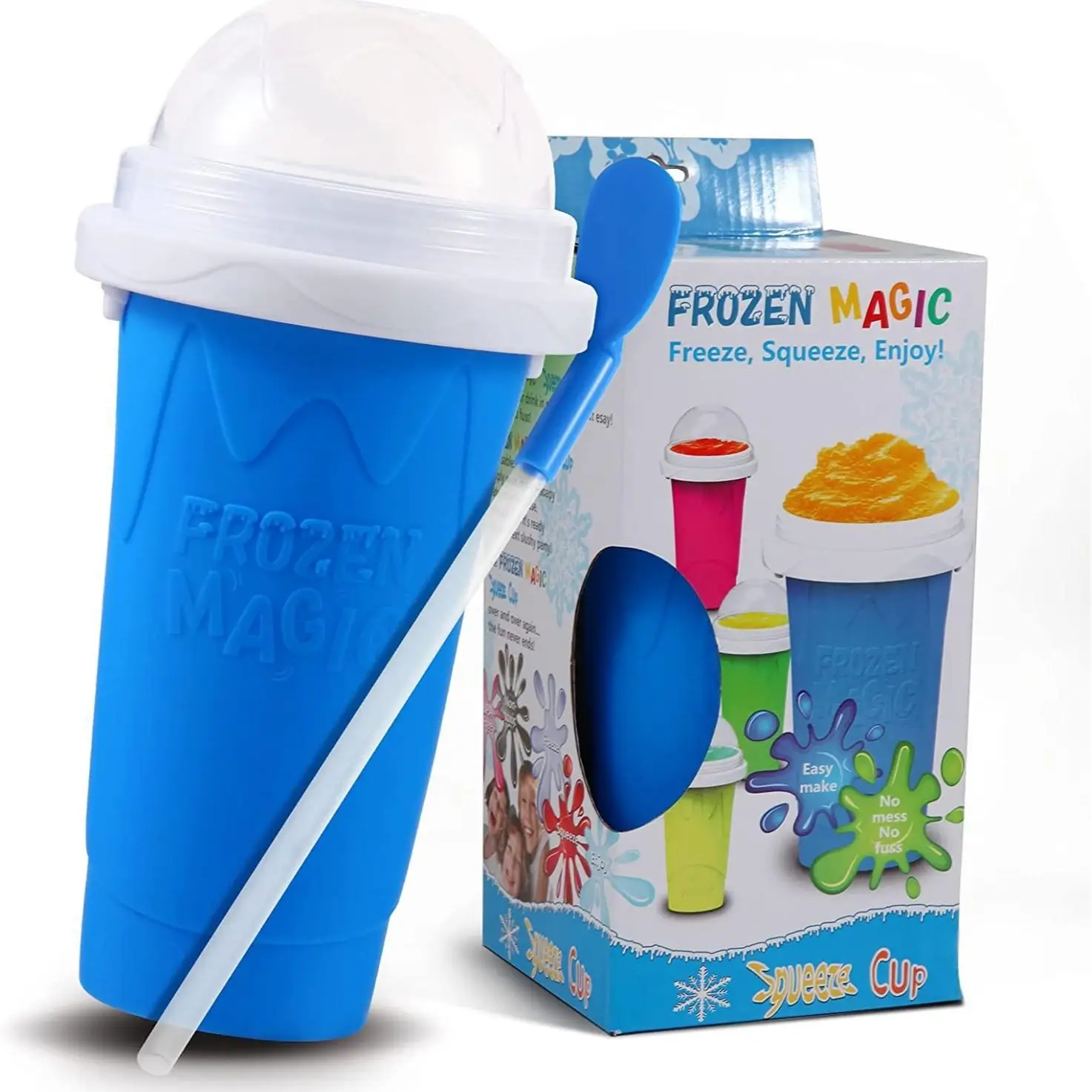 Slushy Cup, Freeze, Squeeze and Enjoy! Slushie Magic Cup, Homemade DIY Gadget with Lid & Straw Spoon 350ML, Washable, BPA free Kitchen Utensils Mug