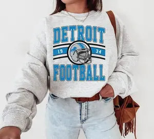[Sale Up To 30%] + [Free Ship] Vintage Detroit Football Crewneck Sweatshirt - T-Shirt, Lions Sweatshirt, Retro Detroit Football Sweatshirt, Detroit Fan Gift