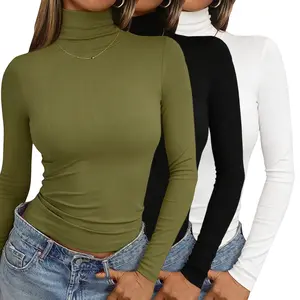 Women’s 3PCS Turtleneck Shirt Set – Long Sleeved Form Fitting Stretch Lining Thermal Layering Top Autumn