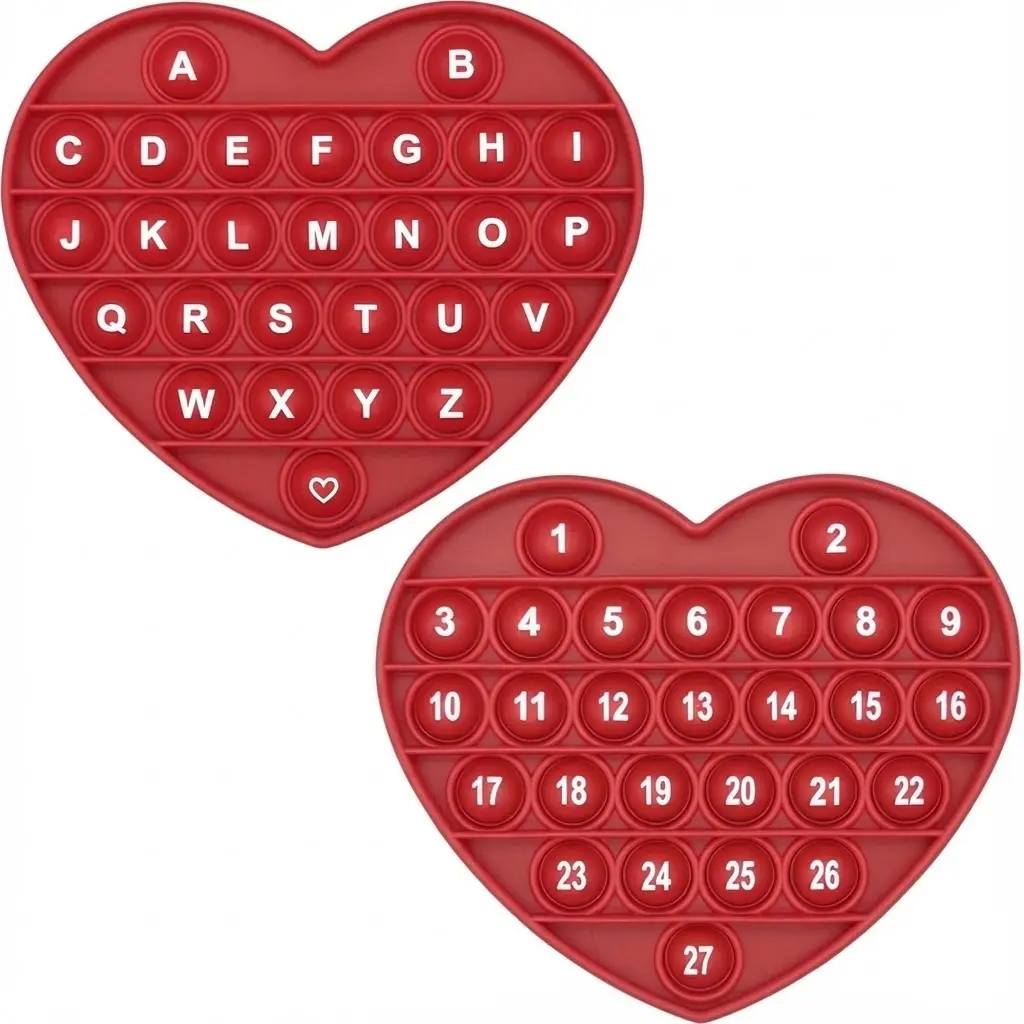 Heart‑Shaped Pop It Fidget Toy for Kids & Adults – Valentine’s Sensory Bubble Toy with Letters & Numbers, Heart Pop Bubble Stress Relief Toy, Classroom Party Prize & Gift