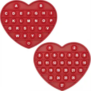 Heart‑Shaped Pop It Fidget Toy for Kids & Adults – Valentine’s Sensory Bubble Toy with Letters & Numbers, Heart Pop Bubble Stress Relief Toy, Classroom Party Prize & Gift