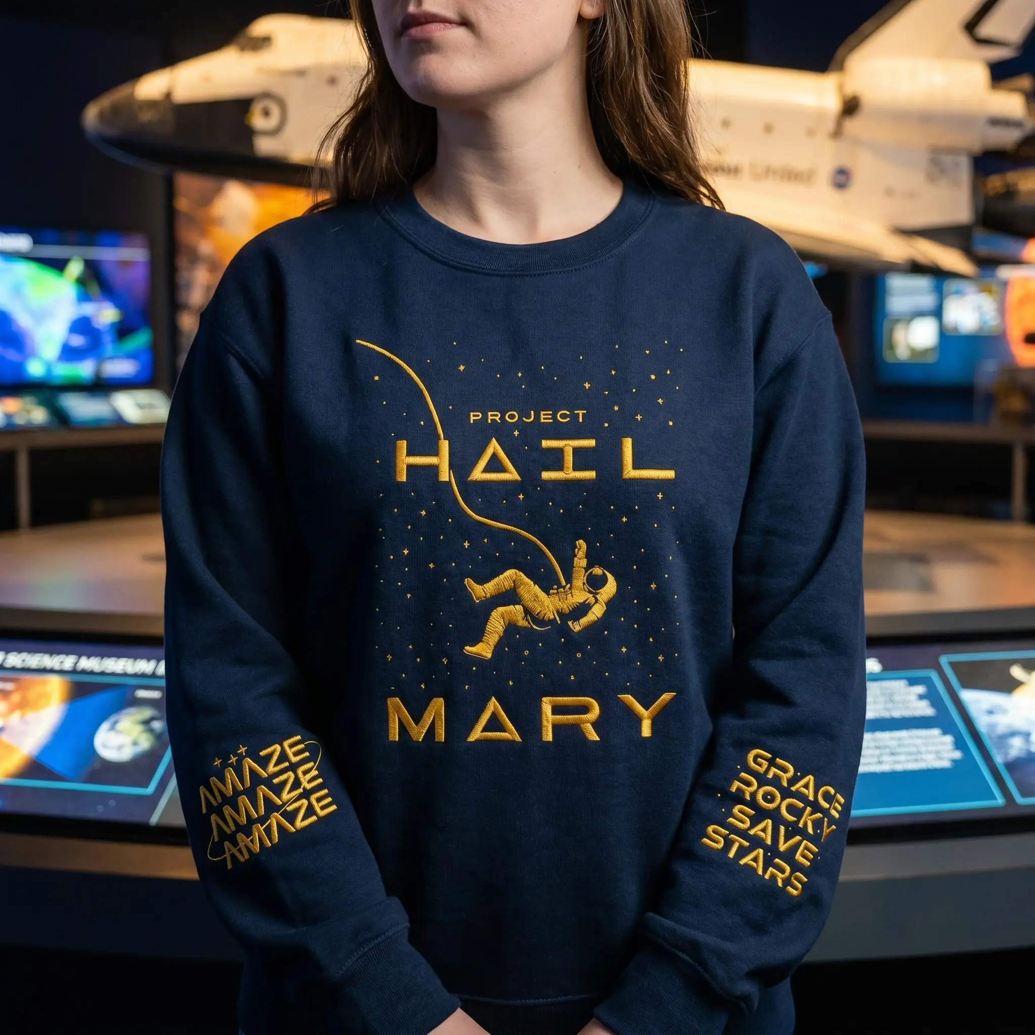 Women's Embroidered Hal Mary Hoodie - Sci-Fi Bookish Lovers Gift, Smooth Sweatshirt, Astronaut Top with Matching Sweatpants & Cargo Pants