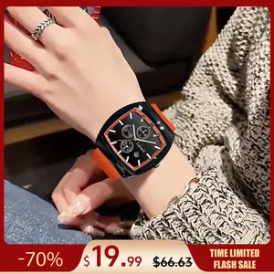 Fashionable watch TikTokShopStockUp unisex tonneau-shaped watch – a perfect combination of sport and style, featuring analog-digital dual display, multifunction design, waterproof and luminous features, and a date display.