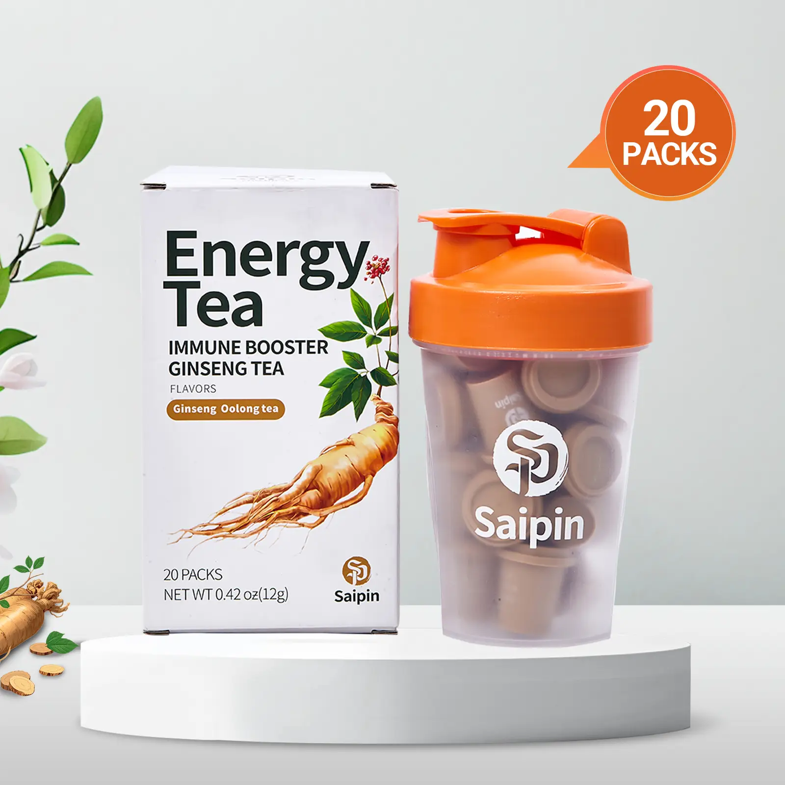 SAIPIN Energy Tea - Ginseng Power Freeze-Dried Pure Tea for Immune Support & Mental Stamina - No Sugar Non-GMO Herbal Beverage - 3S Instant Ginseng Te