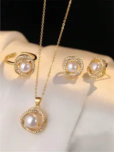 Vintage Elegance Pearl Necklace Set, Includes Pendant & Chain, Perfect Gift for Women, Ideal for Daily Wear or Special Occasions